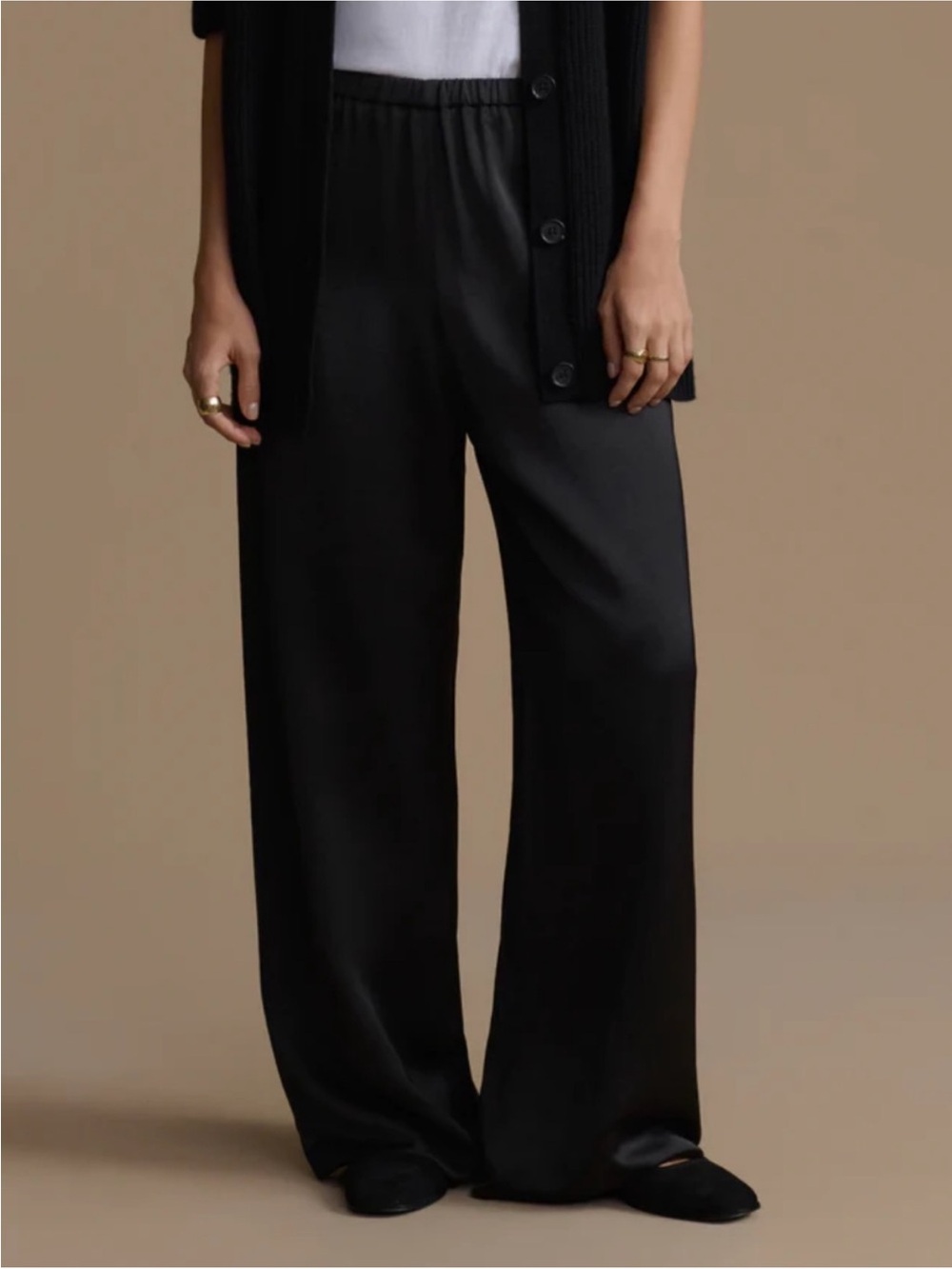 Jenni Kayne Demi Pant Black XS NWT Wide Leg Satin Pull On Luxe Trouser